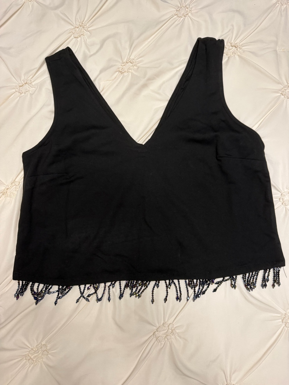 W5 Black Beaded Fringe Tank Top